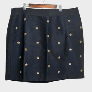 Talbots Womens Petites Black Beaded Floral Womens Skirt SZ 22P Silk Cotton NWT